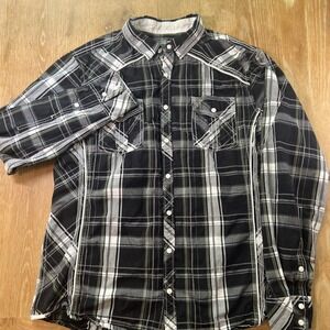 Buckle BKE Shirt Mens Large Pearl Snap Athletic Fit Long Sleeve Black Plaid